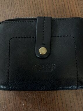 Black Leather Wallet with Snap Closure